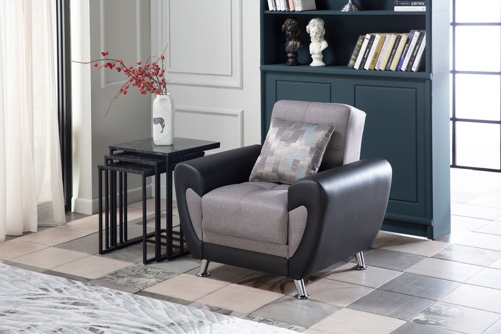 Gray microfiber convertible chair w/ storage by Istikbal