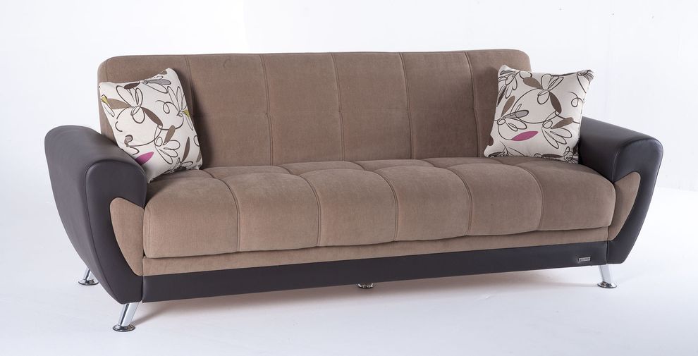 Brown soft microfiber storage sofa bed by Istikbal