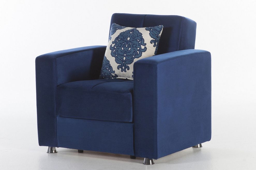 Blue microfiber chair w/ storage by Istikbal