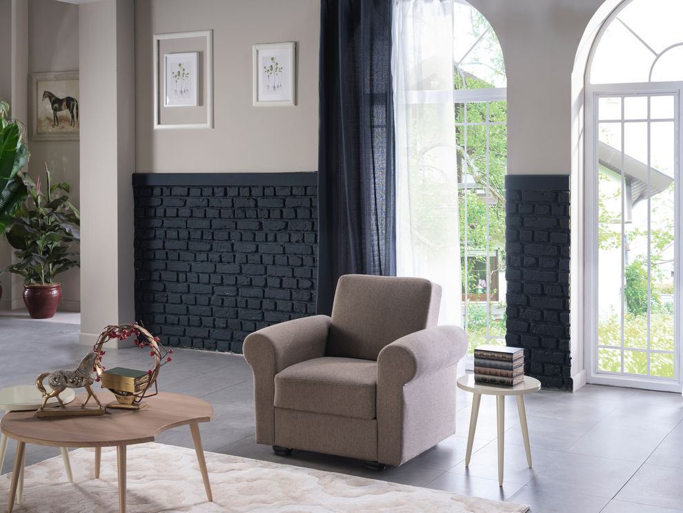 Light brown microfiber chair w/ storage by Istikbal