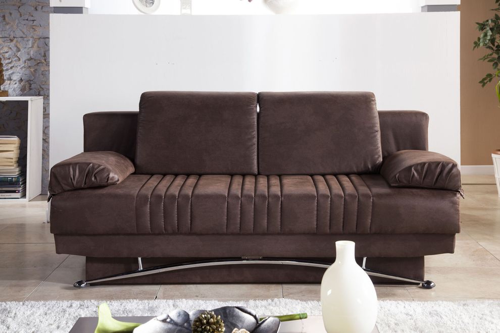 Chocolate suede storage queen size sofa bed by Istikbal