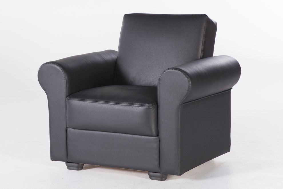 Convertable storage chair in black leatherette by Istikbal