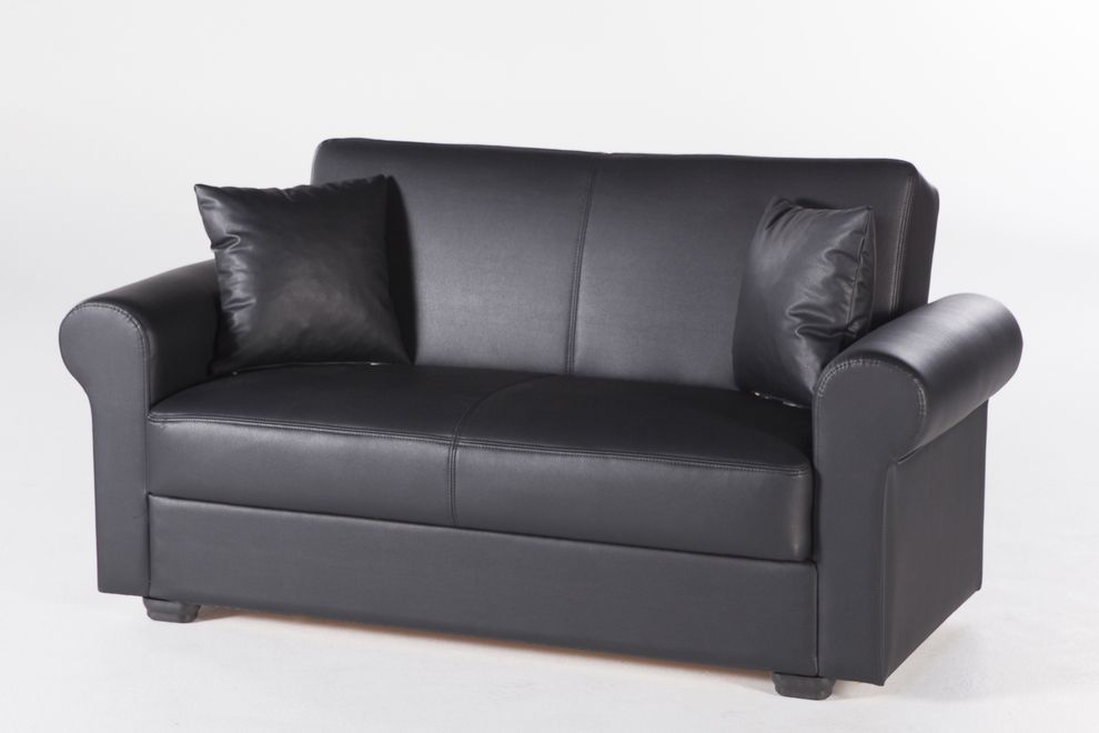Convertable storage loveseat in black leatherette by Istikbal