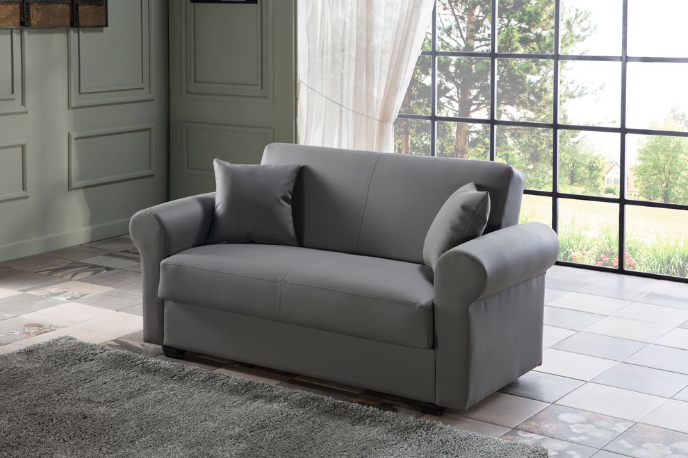 Storage gray leatherette loveseat by Istikbal