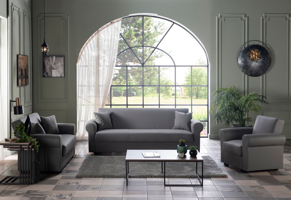Storage gray leatherette sofa by Istikbal