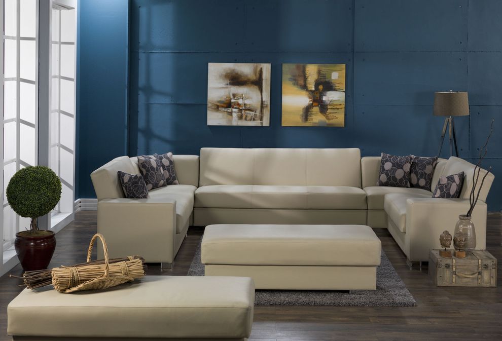 Cream pu leather modular 5pcs sectional sofa by Istikbal