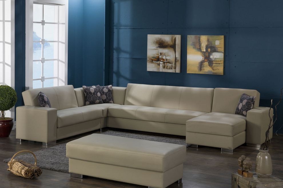 Cream pu leather modular 4pcs sectional sofa by Istikbal