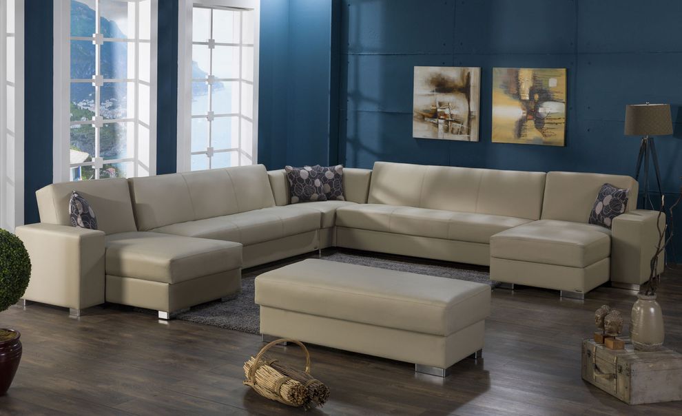 Cream pu leather modular 5pcs sectional sofa by Istikbal