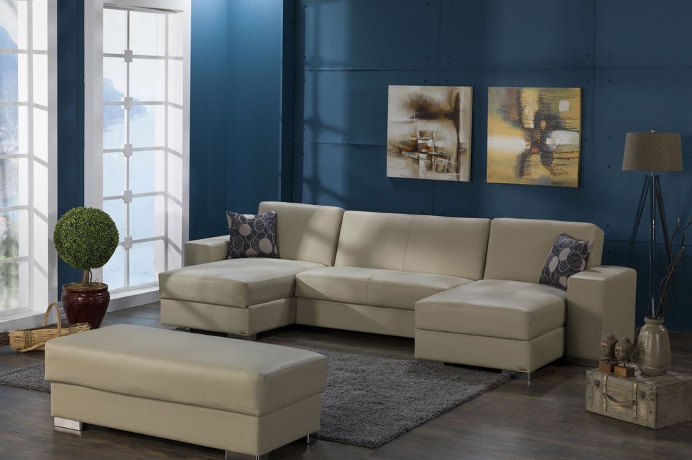 Cream pu leather modular 3pcs sectional sofa by Istikbal