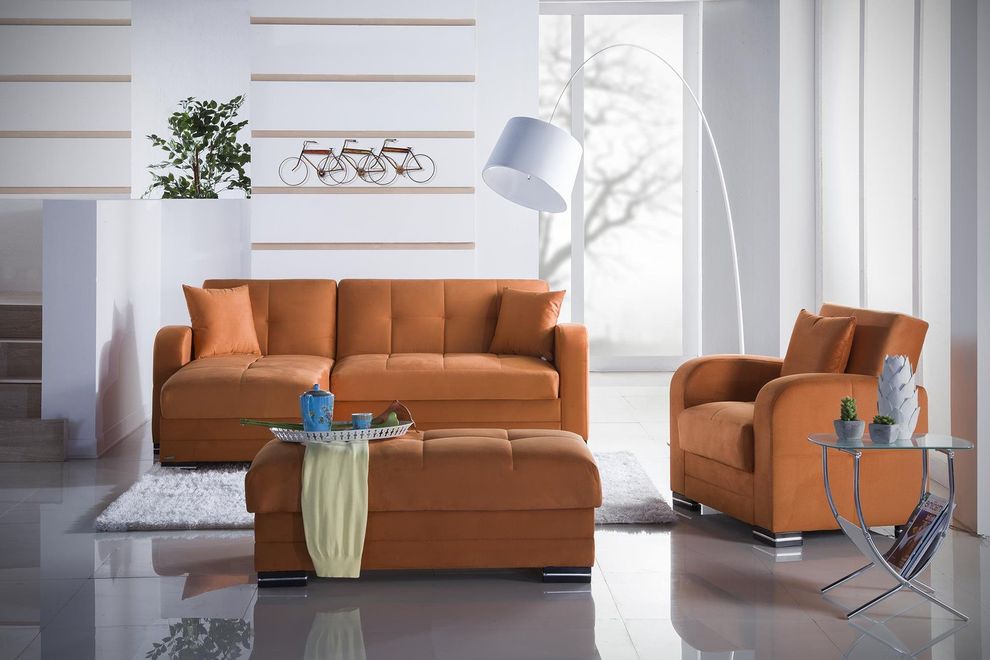 Small sectional sofa in orange w/ sleeper/storage by Istikbal