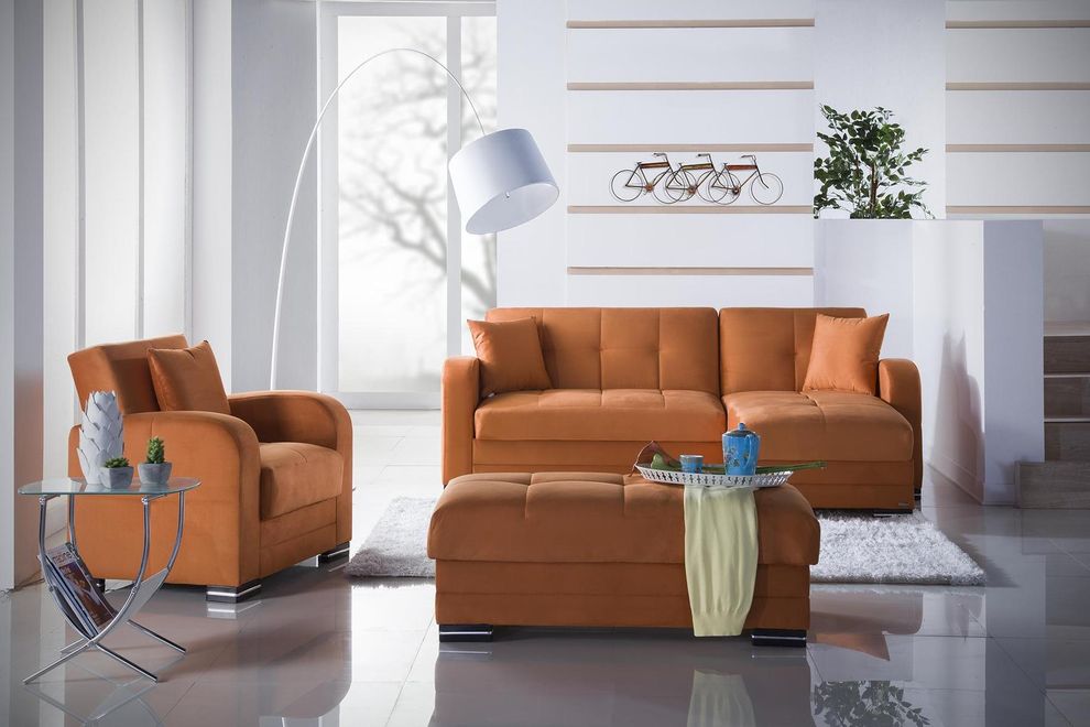 Small sectional sofa in orange w/ sleeper/storage by Istikbal
