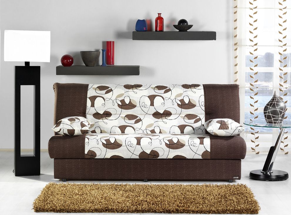 Cream/brown fabric sofa bed w/ storage by Istikbal