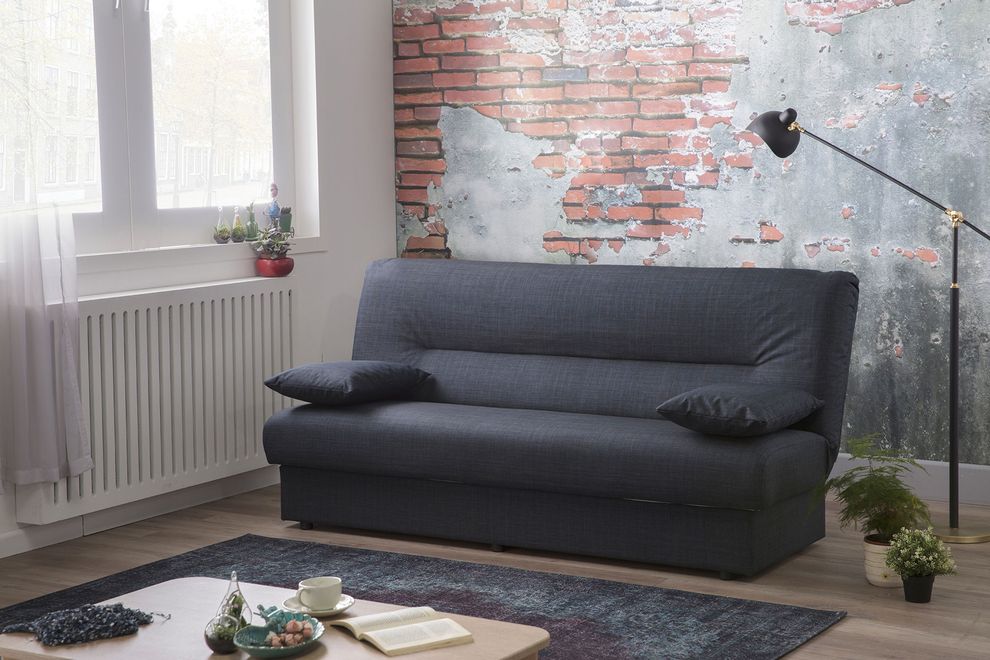 Cotton dark navy fabric sofa bed w/ storage by Istikbal
