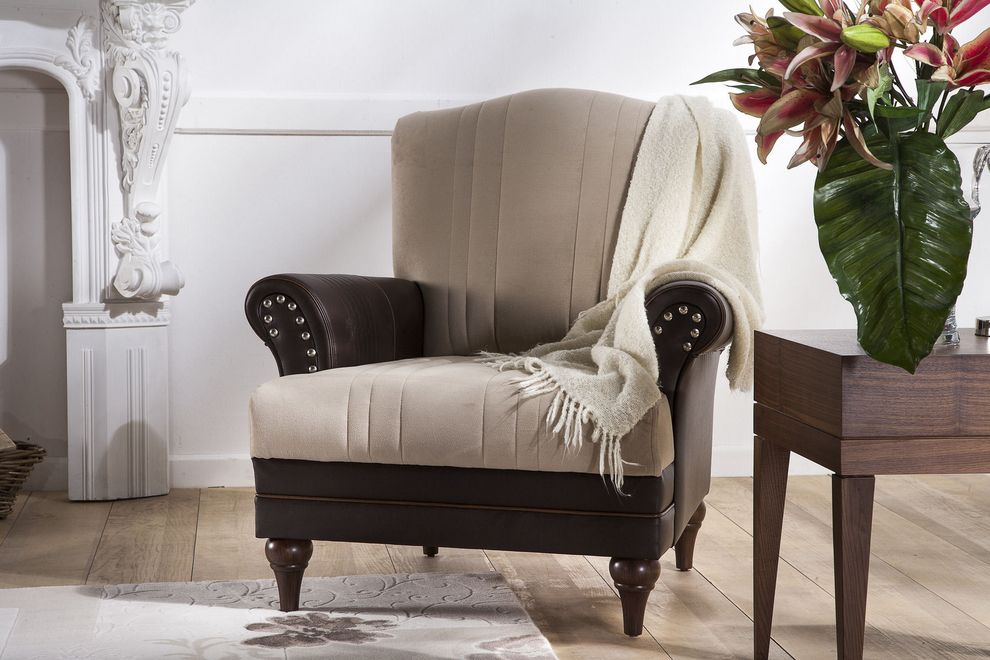 Beige fabric / nailhead trim chair by Istikbal