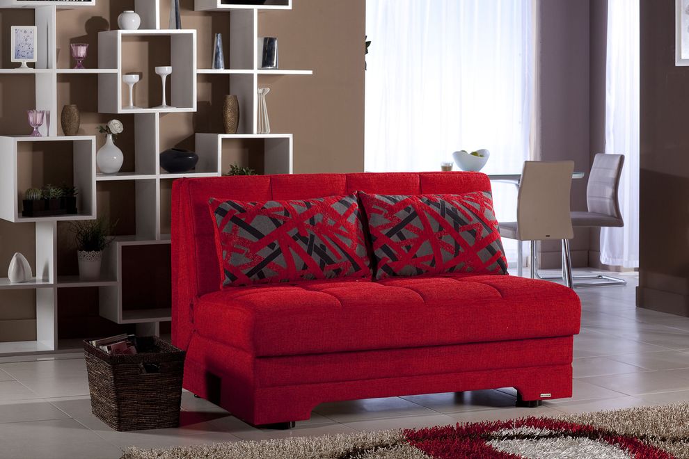 Convertible red fabric loveseat w/ storage by Istikbal