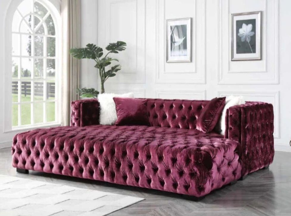 Sofa + oversized tufted ottoman 2pcs set by Velvet Imports