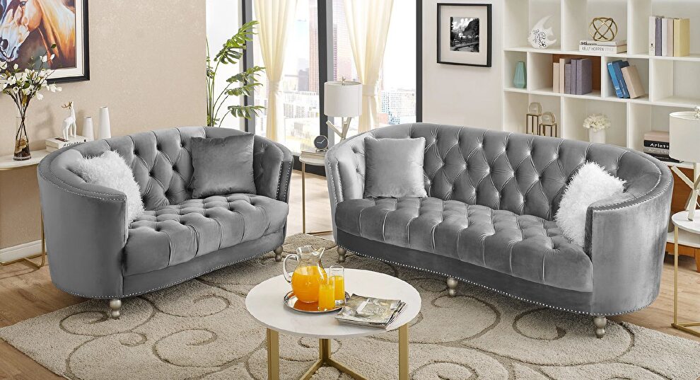Contemporary glam style sofa and loveseat set by Velvet Imports