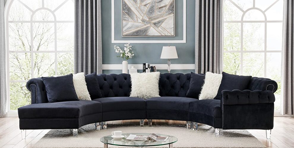 4pcs oversized circle sectional sofa in black velvet by Velvet Imports