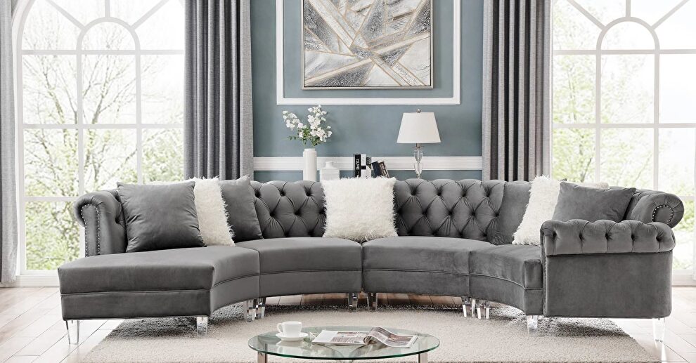4pcs oversized circle sectional sofa in gray velvet by Velvet Imports