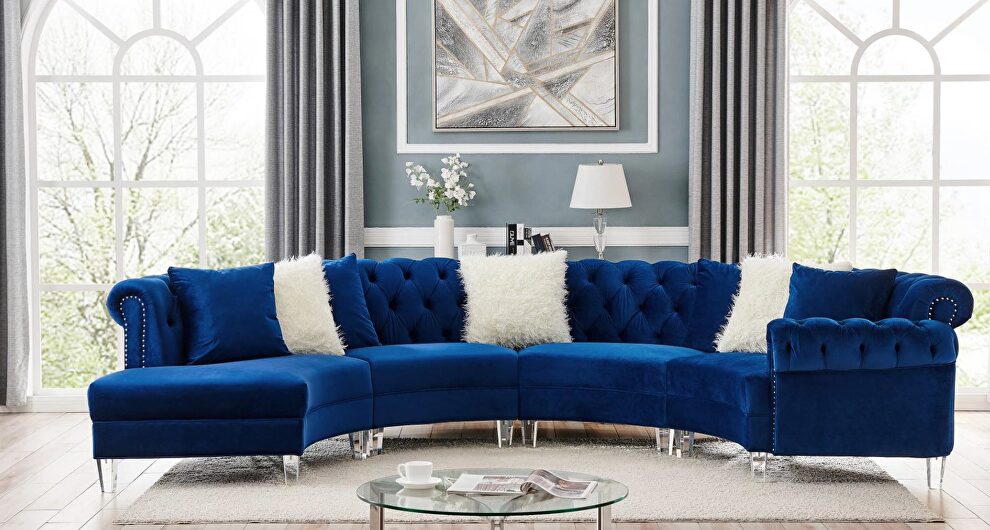 4pcs oversized circle sectional sofa in navy velvet by Velvet Imports
