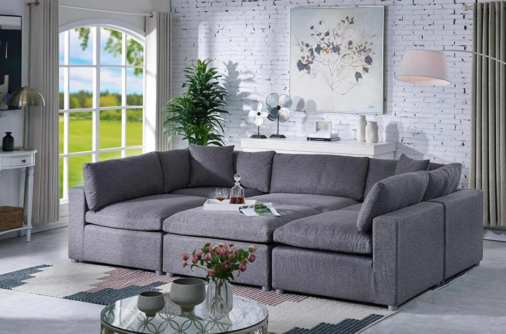 Modular style 6pcs gray velvet fabric sectional sofa by Velvet Imports
