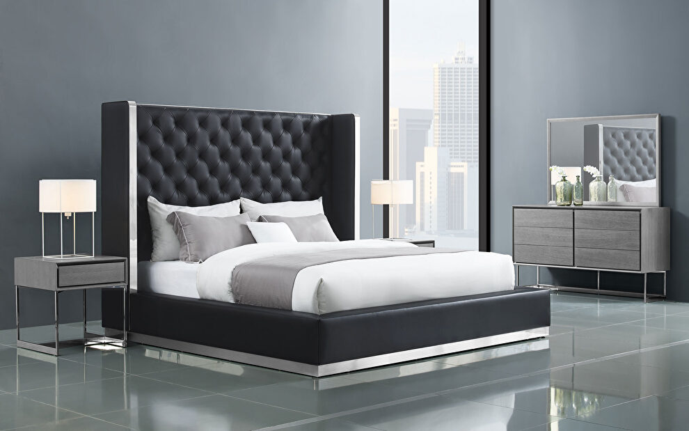 Bed king, black  faux leather, tufted headboard by Whiteline 