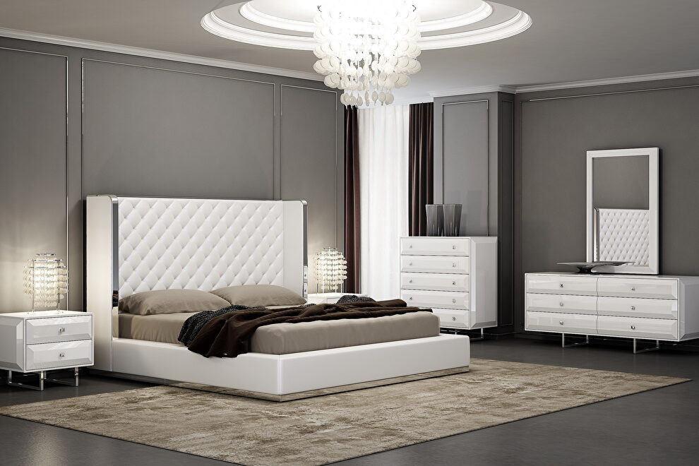 Abrazo bed king, white faux leather, tufted headboard by Whiteline 