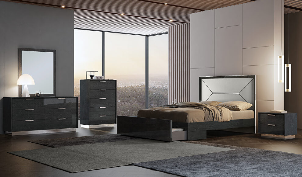High gloss gray bed queen by Whiteline 