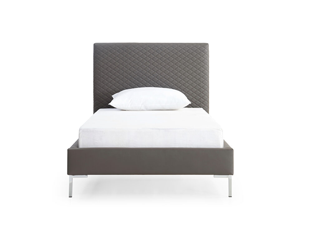Dark gray finish fully upholstered faux leather twin bed by Whiteline 