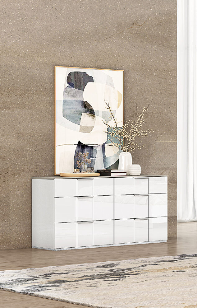 High gloss white with six self-closing drawers dresser by Whiteline 