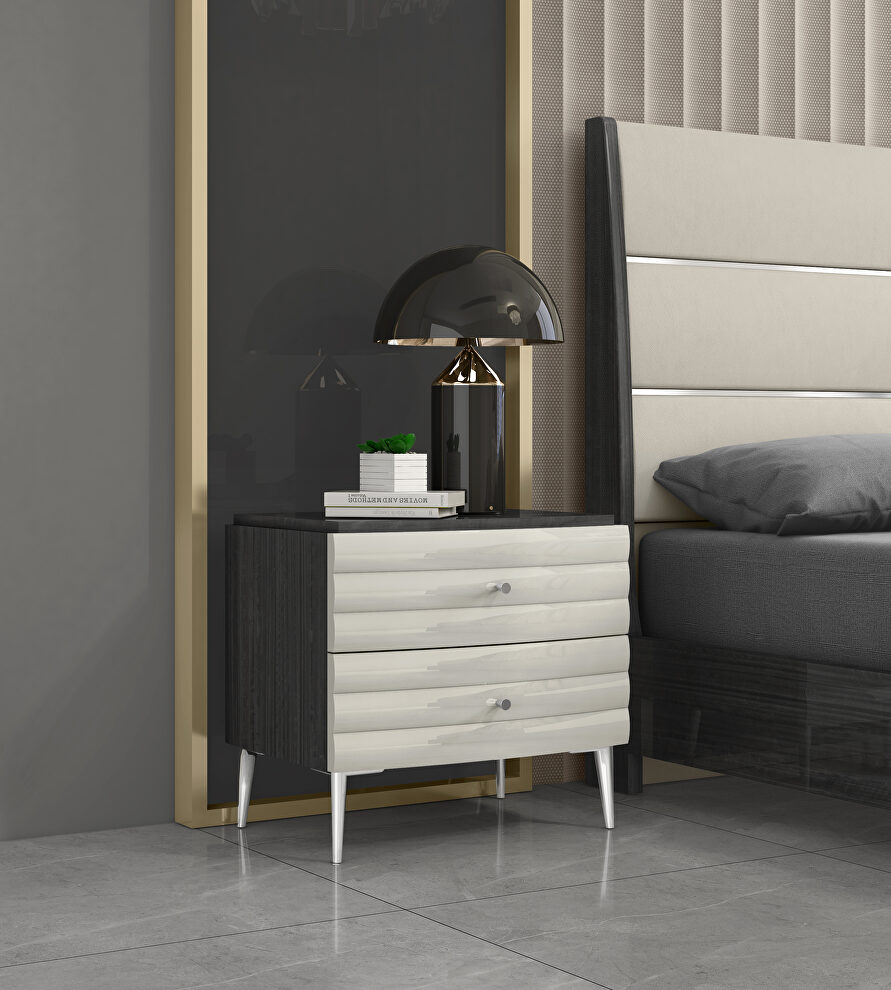 High gloss dark/ light gray finish nightstand by Whiteline 