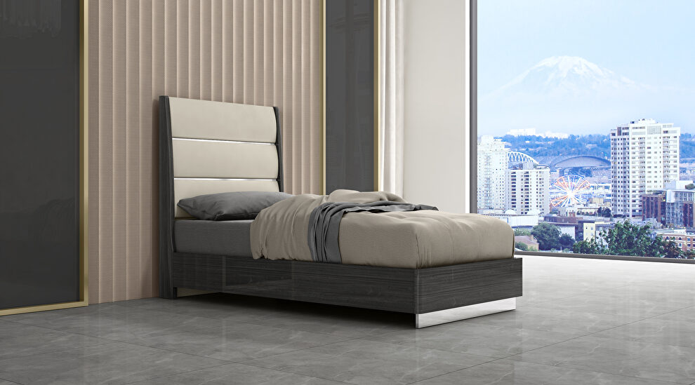 Light gray faux leather panels headboard twin bed by Whiteline 