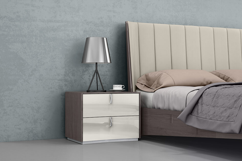 High gloss chestnut gray/ light gray finish nightstand by Whiteline 