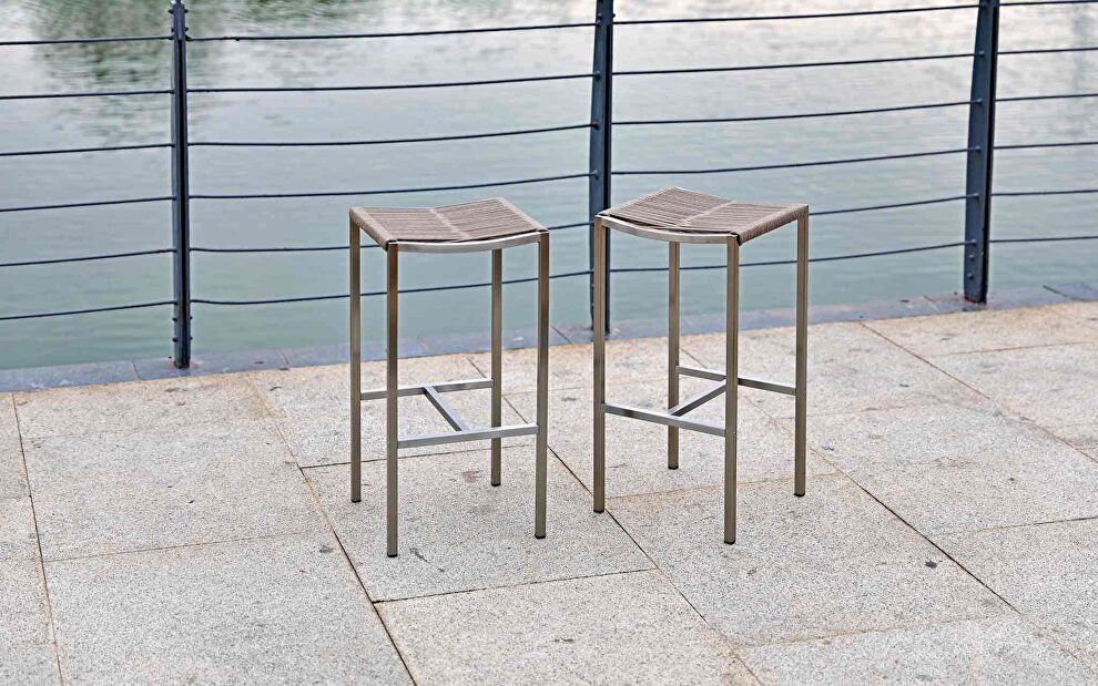Stone indoor/outdoor stain-steel backless rope barstool by Whiteline 
