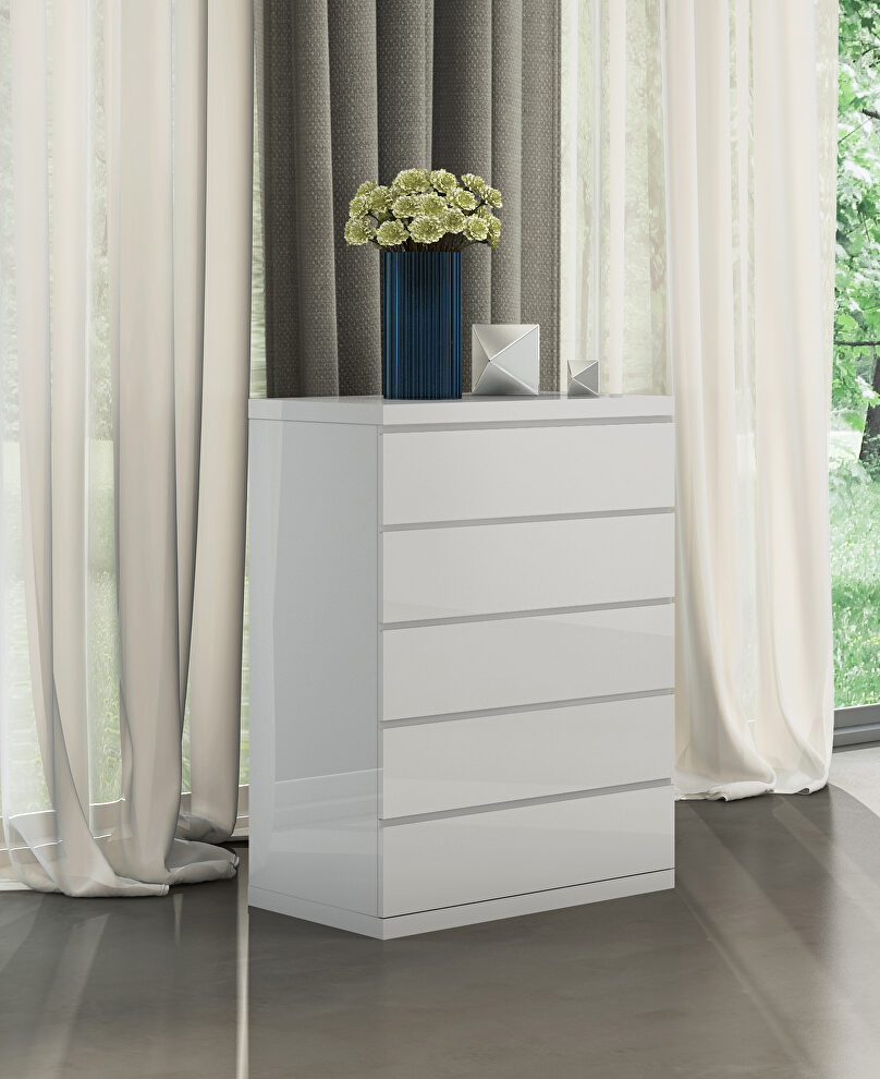 Anna chest of 5 drawers high gloss white by Whiteline 