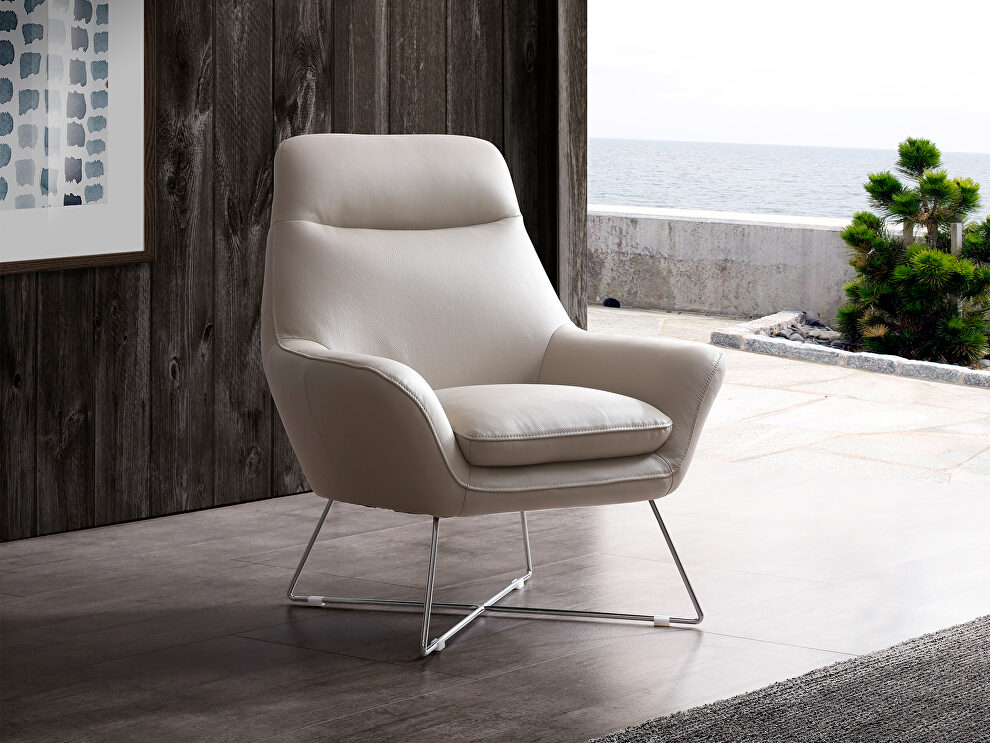 Daiana chair light gray top grain Italian leather by Whiteline 
