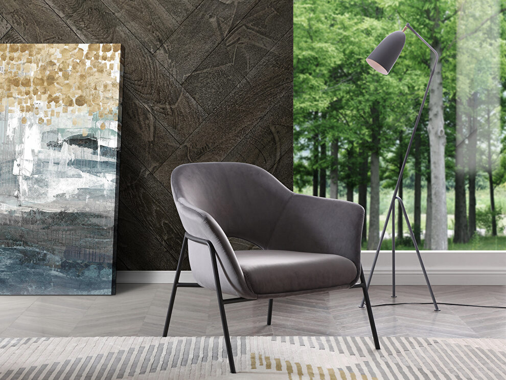 Karla leisure armchair, gray velvet fabric by Whiteline 