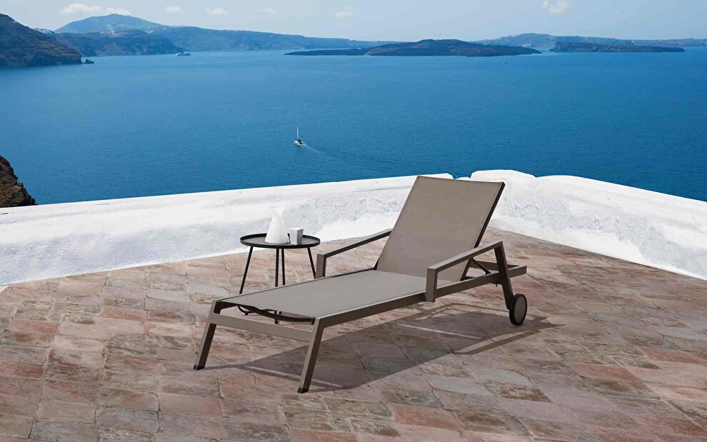 Bondi outdoor chaise lounge in aluminium taupe color by Whiteline 