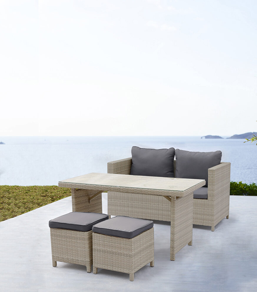 Abbie outdoor dining collection, beige wicker with an aluminum frame, 4pc/set by Whiteline 