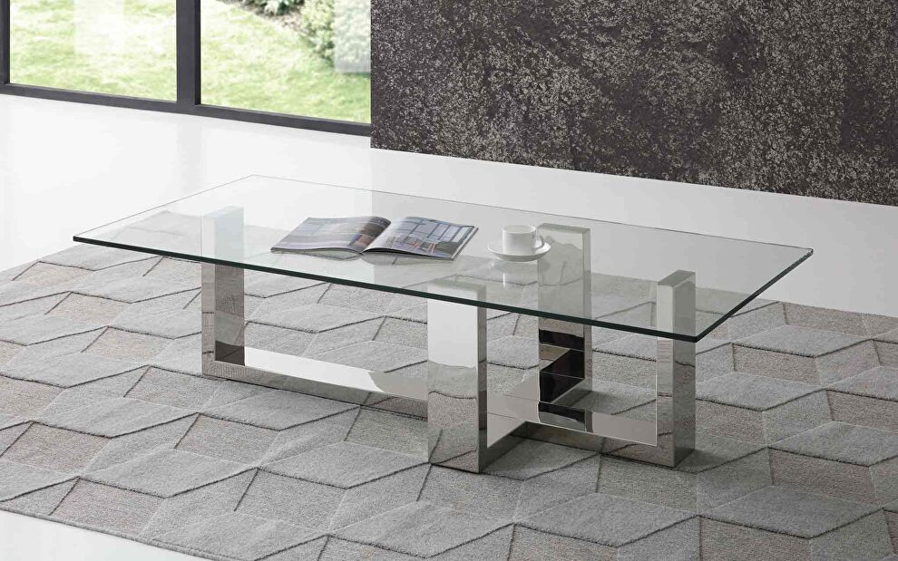 Blake rectangle coffee table, 12mm tempered clear glass top by Whiteline 