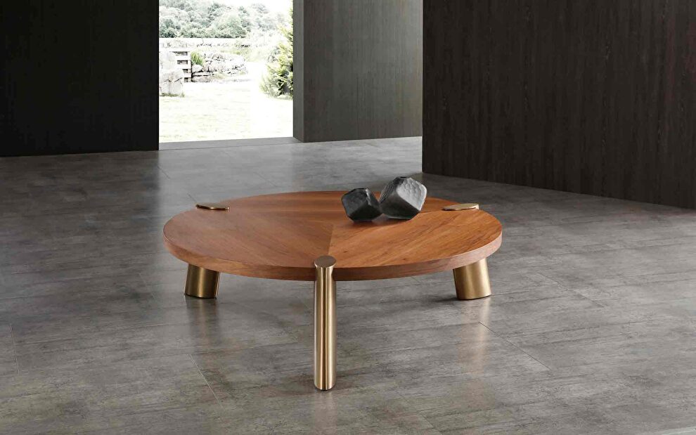 Mimeo large round coffee table walnut veneer top by Whiteline 