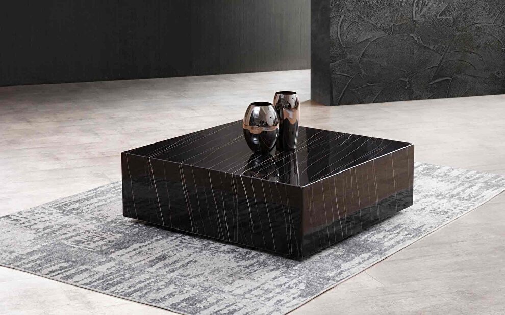 Cube square black high gloss marble coffee table by Whiteline 