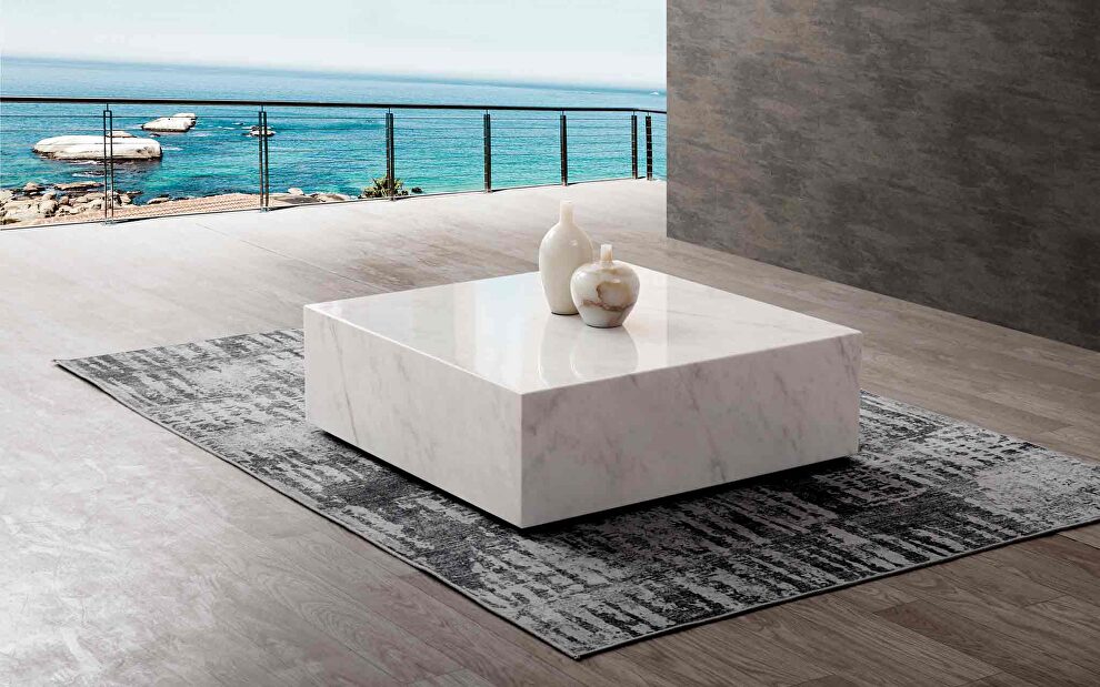 Cube square white marble coffee table by Whiteline 
