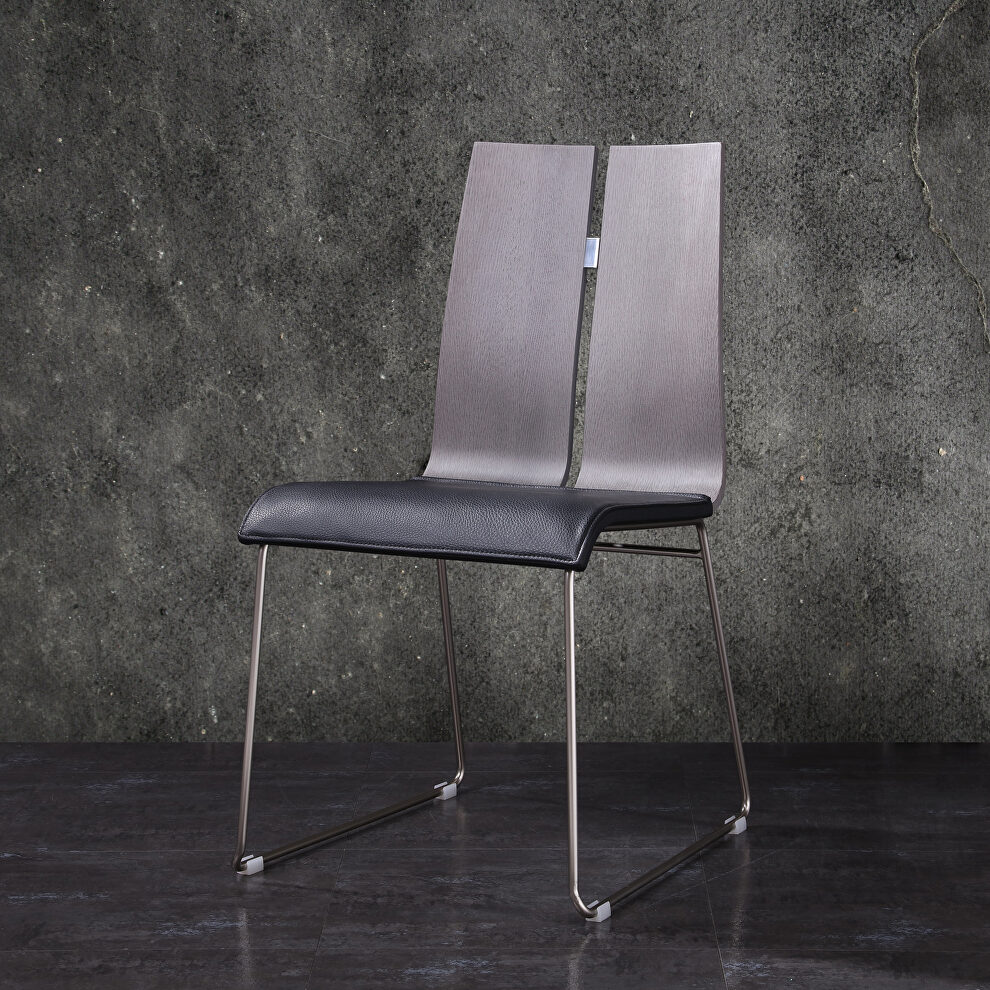 Lauren dining chair, gray oak veneer black faux leather by Whiteline 