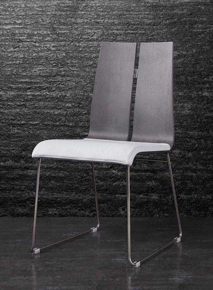 Lauren dining chair, gray oak veneer white faux leather by Whiteline 