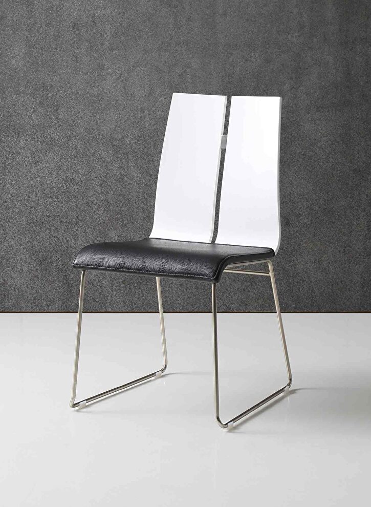 Lauren dining chair, high gloss white black faux leather by Whiteline 