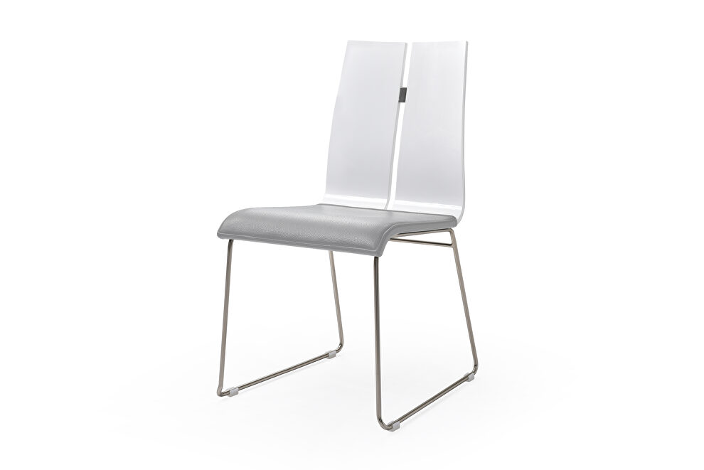 Lauren dining chair, high gloss white gray faux leather by Whiteline 