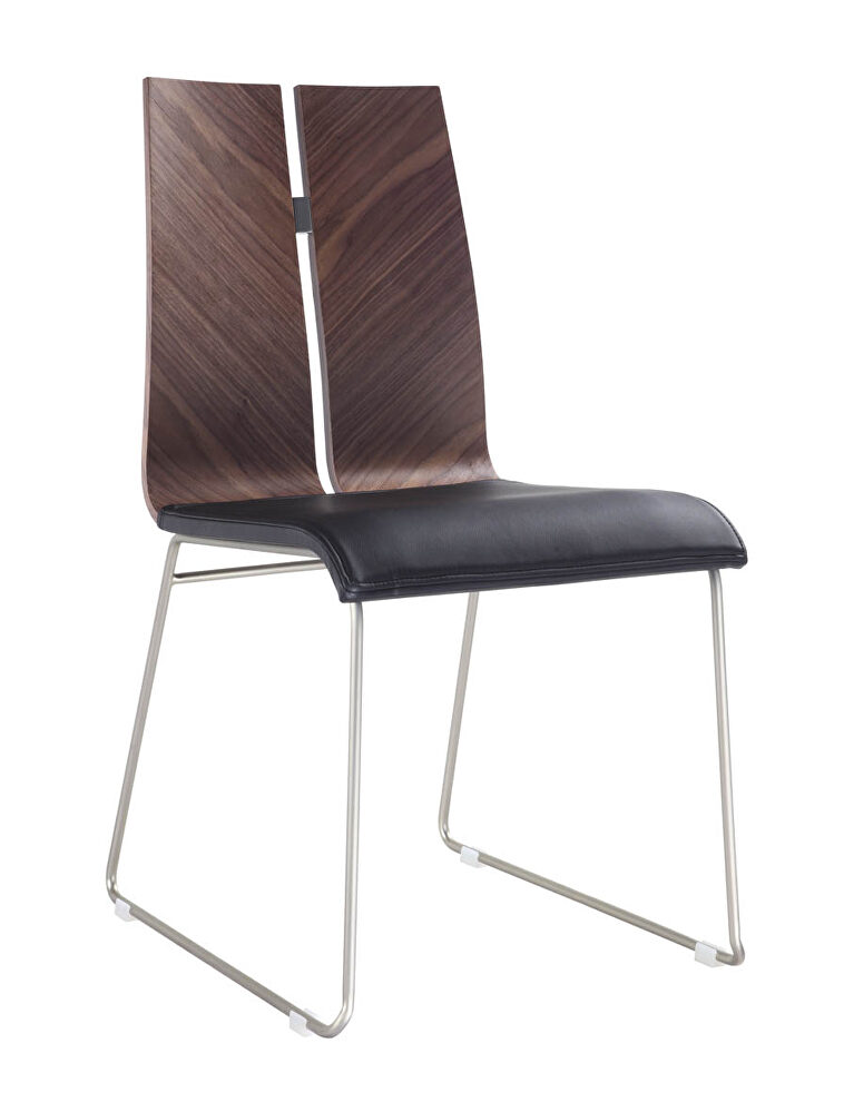 Lauren dining chair, natural walnut veneer black faux leather by Whiteline 