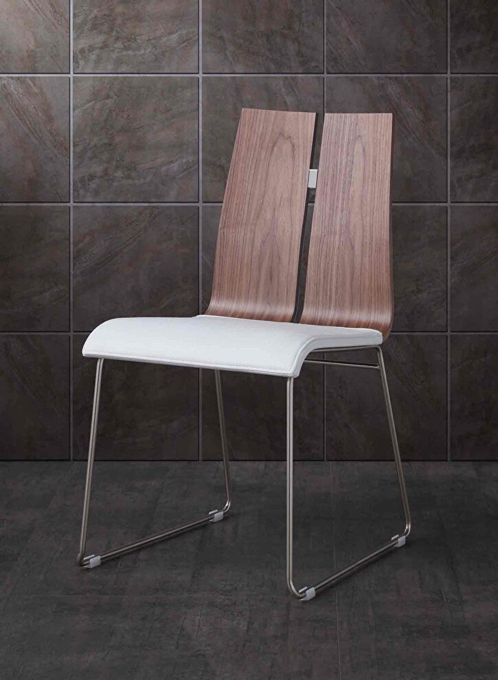 Lauren dining chair, natural walnut veneer white faux leather by Whiteline 