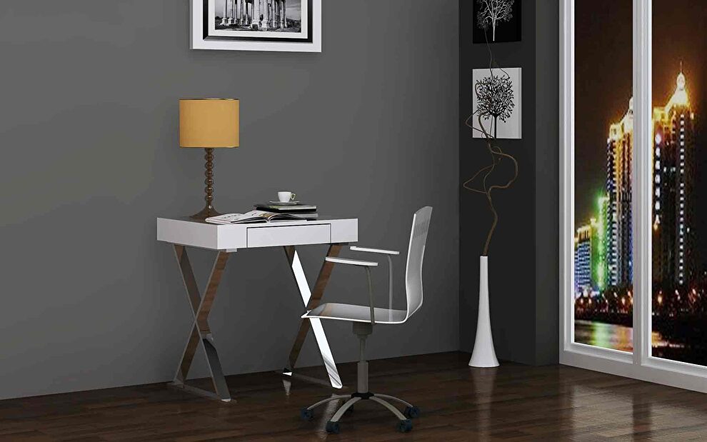 Elm desk small, high gloss white by Whiteline 